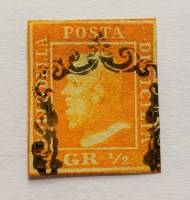 Francobollo di Sicilia 1/2 Grano Arancio II° Tavola Sassone 2a