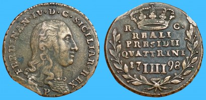 4 Quattrini 1798 Orbetello Reali Presidi di Toscana Ferdinando IV Napoli